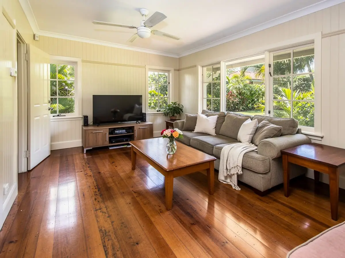 After: living room decluttered and styled for sale
